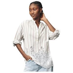 Pilcro Women’s Long Sleeve Striped Lacey Tunic Top White Size XS